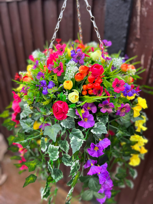 DELUXE XL HANGING BASKET MULTI MIX WITH BERRIES 12 INCH CONE