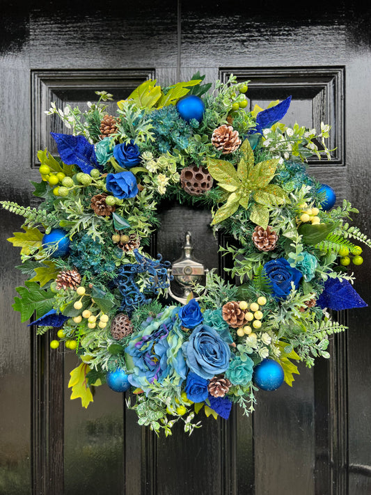 45cm BLUE GREEN CHRISTMAS WREATH