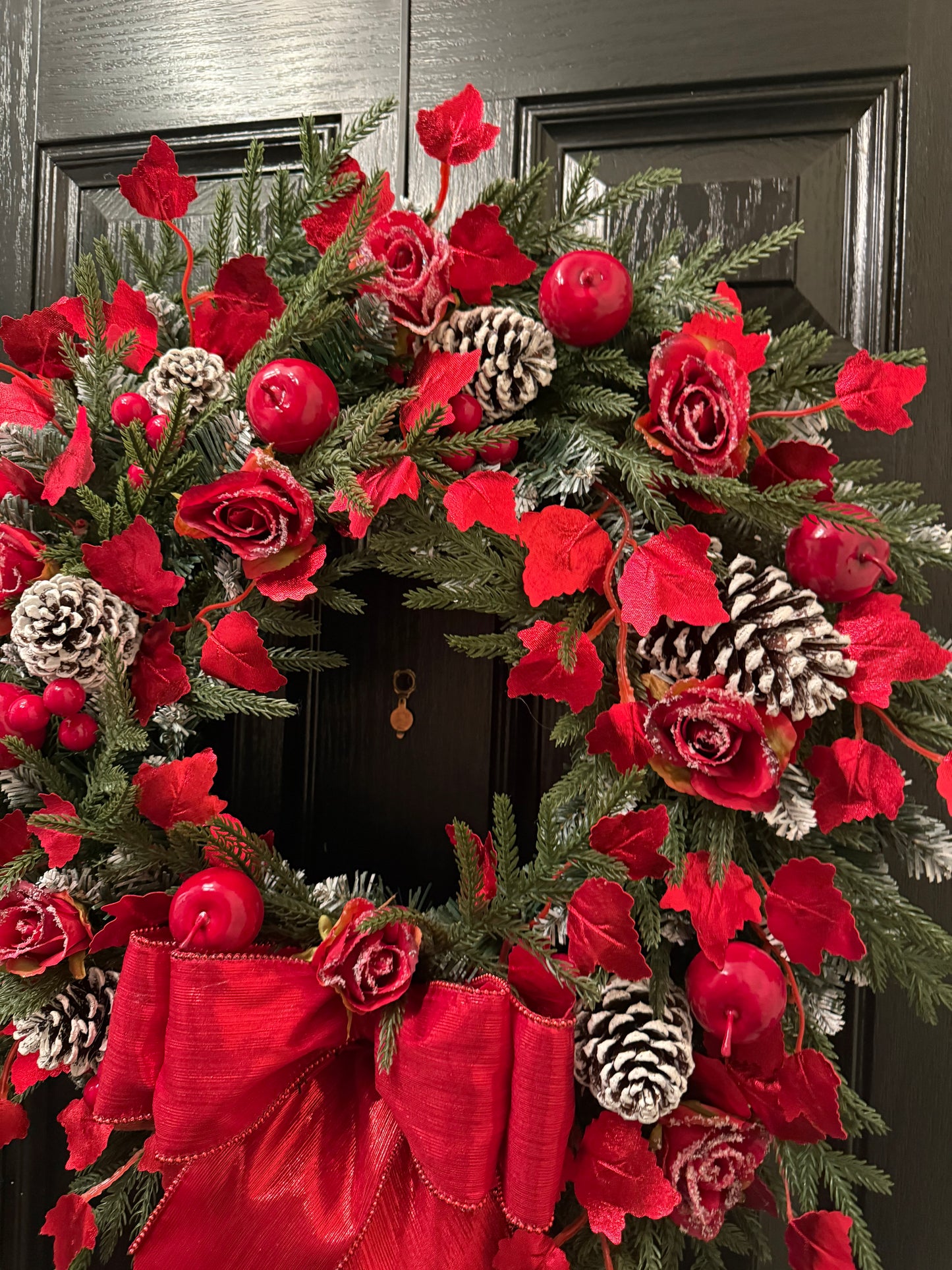 65cm DELUXE NORFOLK PINE VERY BERRY GIANT SHIMMER BOW WREATH - IMMEDIATE DESPATCH