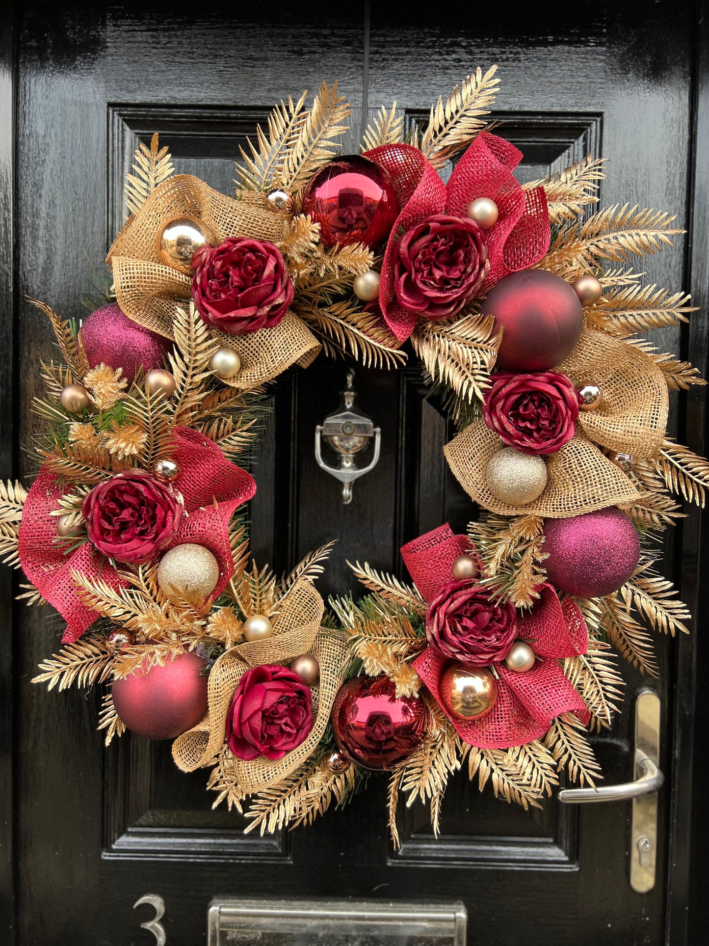 65cm DELUXE BURGUNDY/VINTAGE GOLD WREATH - IMMEDIATE DESPATCH