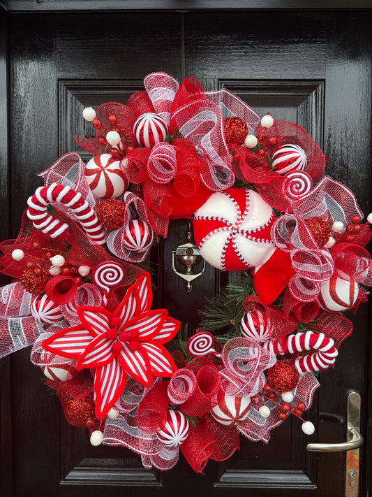 65cm DELUXE CANDY CANE WREATH - MADE TO ORDER AND DESPATCH END SEPTEMBER / EARLY OCTOBER