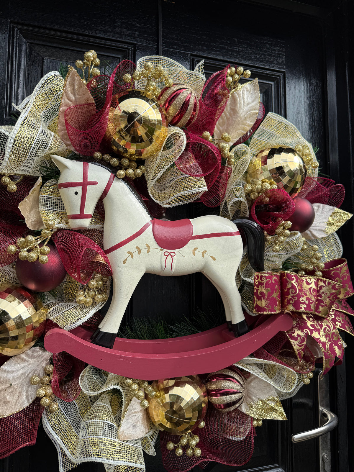 65cm TRADITIONAL DELUXE ROCKING HORSE WREATH BURGUNDY/GOLD