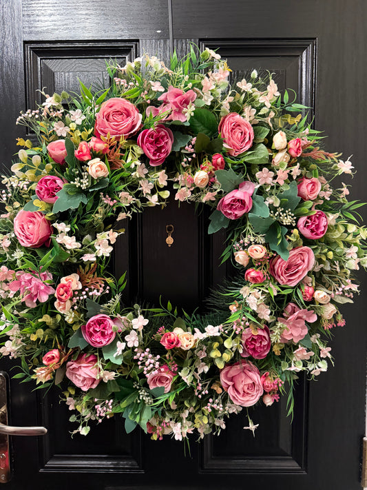 65cm SPRING/SUMMER MIXED PINKS DELUXE FOLIAGE WREATH