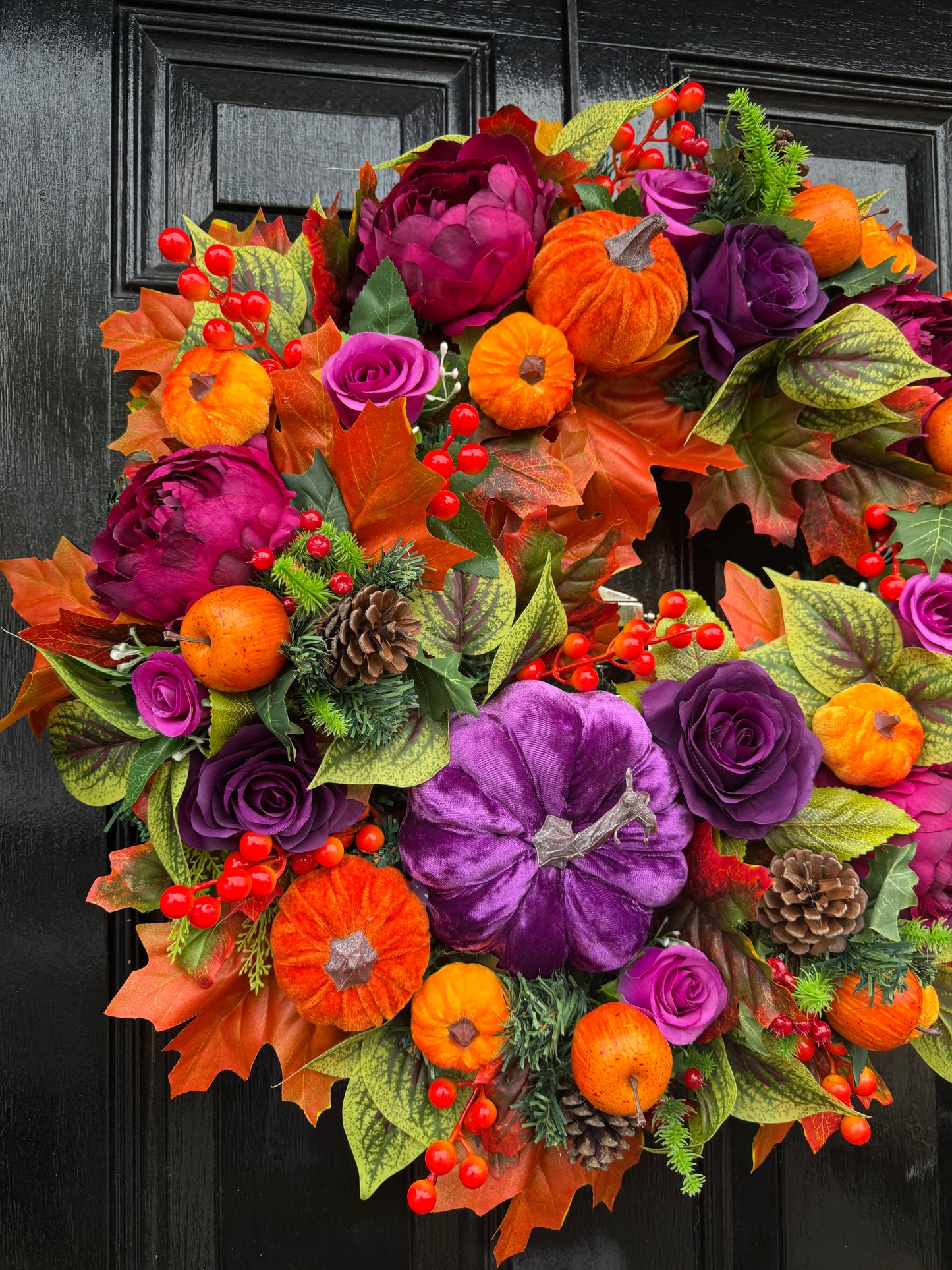 60cm PUMPKIN MIXED FOLIAGE WREATH PURPLE/PINK/ORANGE