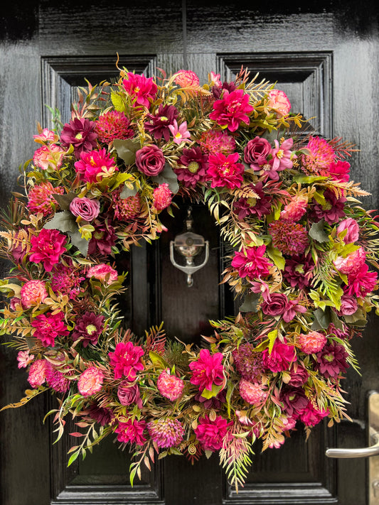 DELUXE XL DEEP AUTUMN PINKS WREATH 65cm