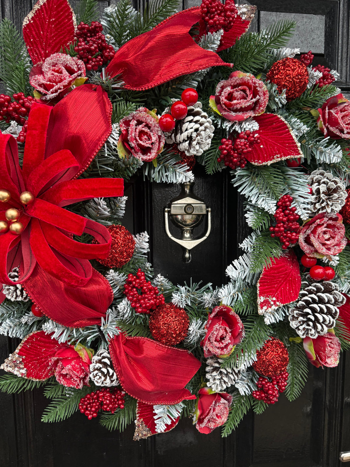 60cm DELUXE FOLIAGE RED TRADITIONAL FLOWER BURST  WREATH - IMMEDIATE DESPATCH