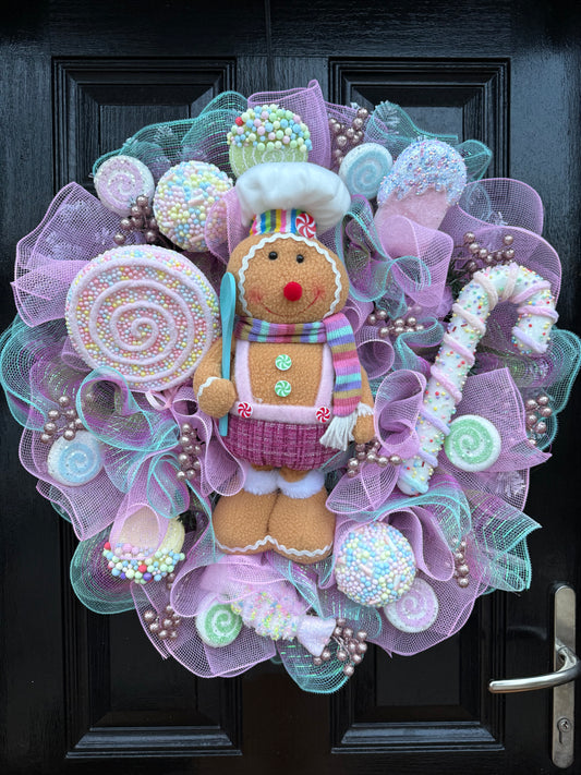 65cm DELUXE PASTEL GINGERBREAD BOY WREATH - IMMEDIATE DISPATCH