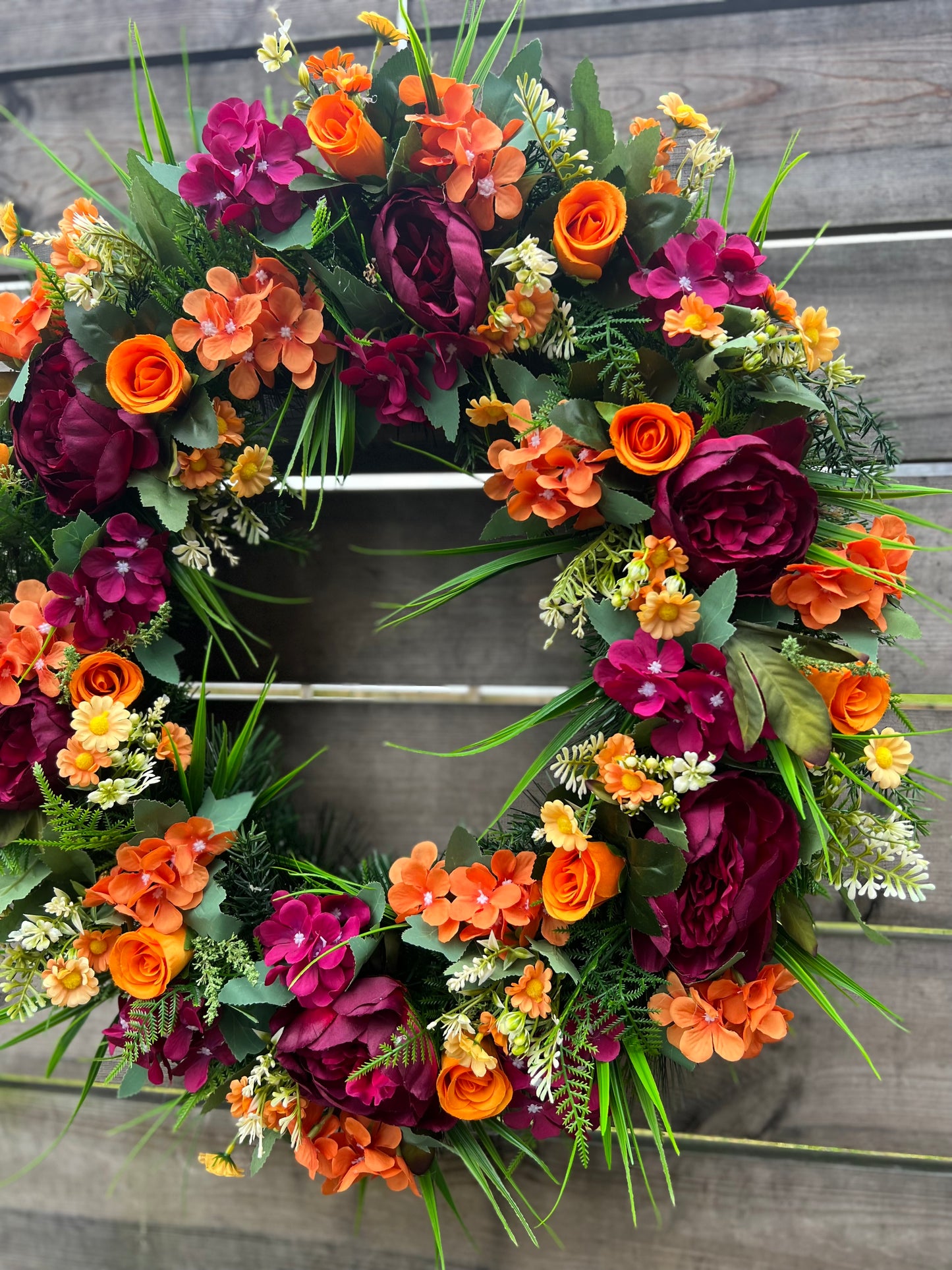 65cm MAGENTA/ORANGE DELUXE MIX WREATH