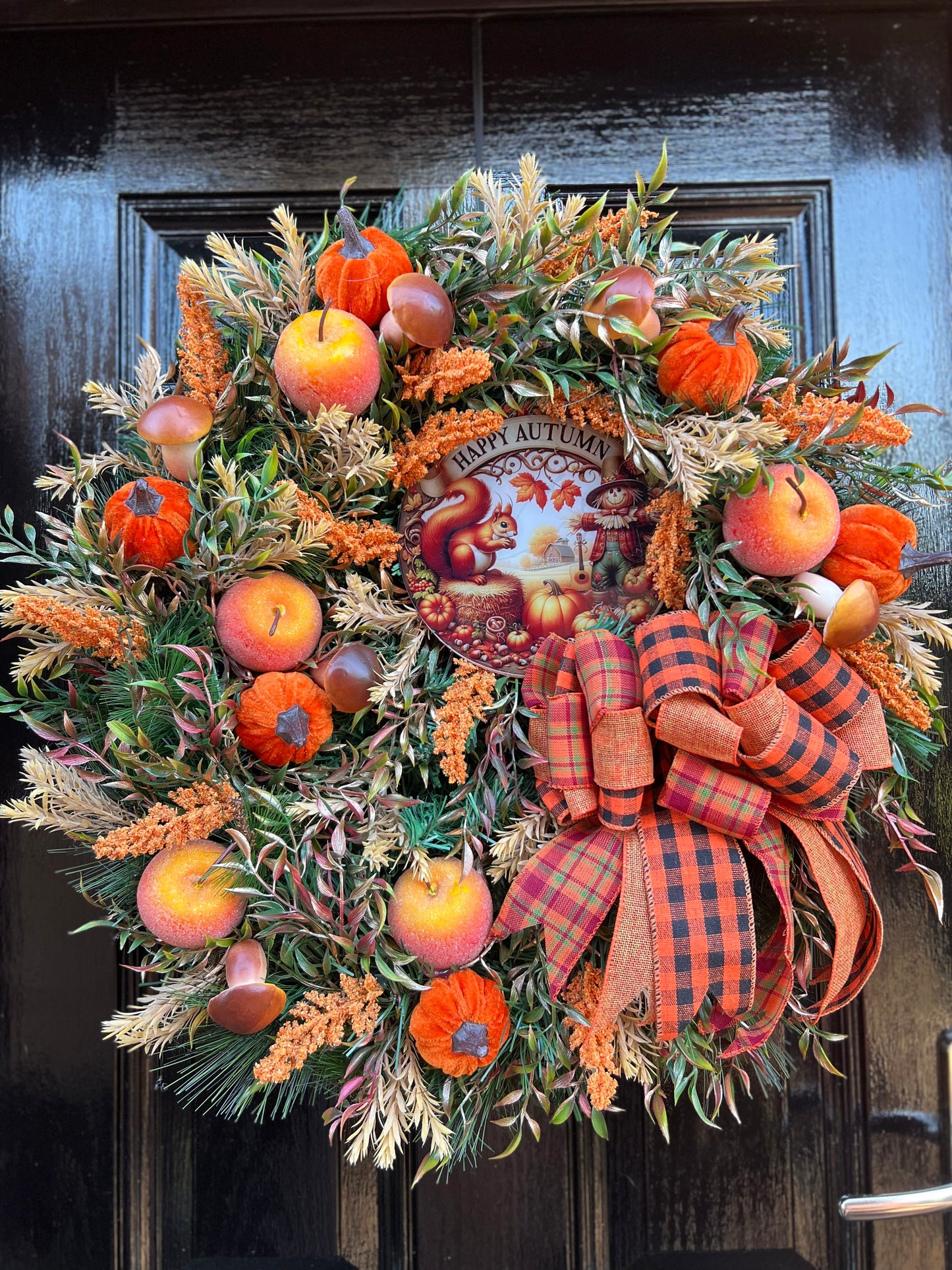 DELUXE XL PUMPKIN/APPLE/TOADSTOOL FULL AUTUMN SIGN WREATH 65cm