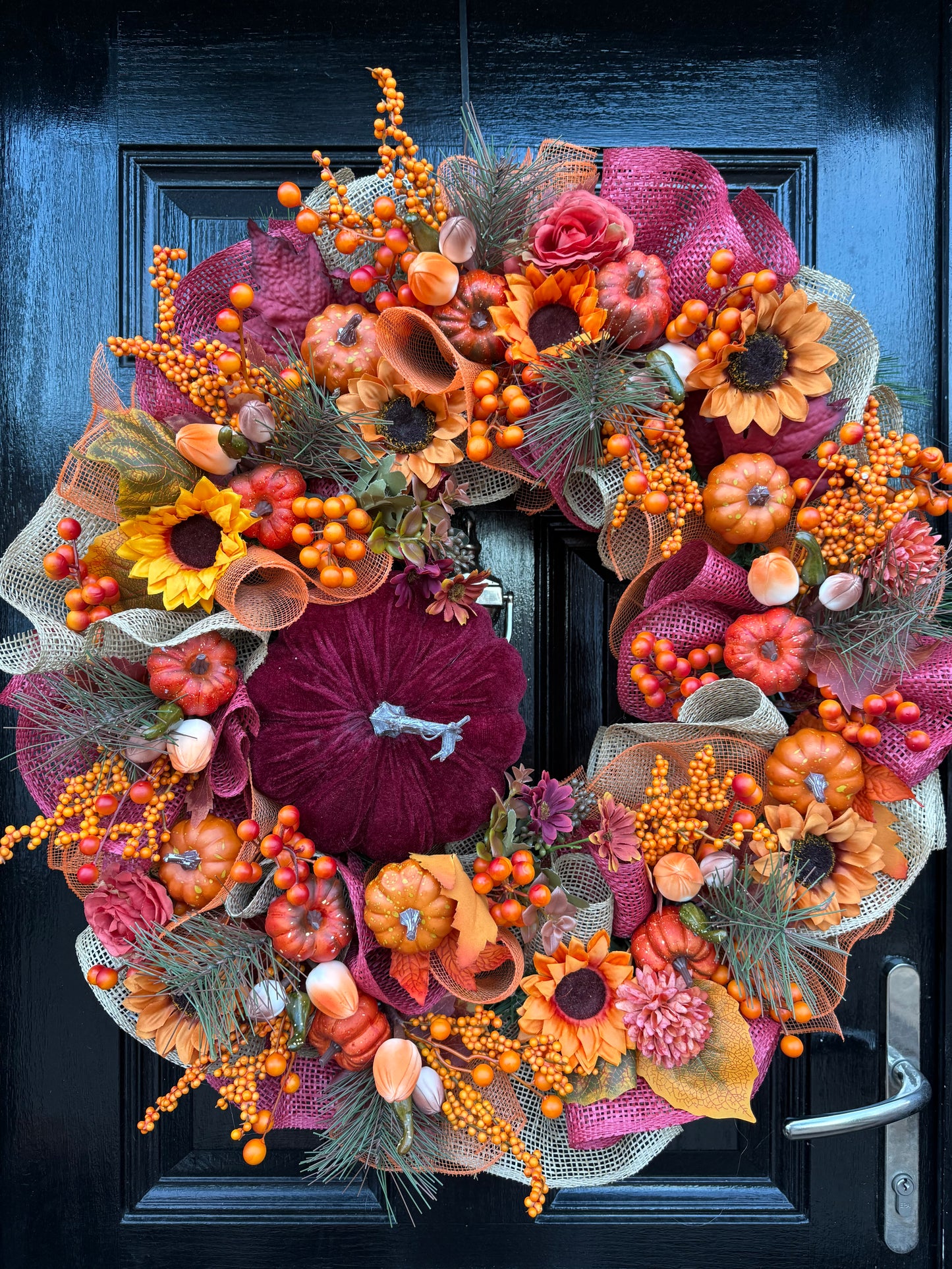 65cm DELUXE XL BURGUNDY PUMPKIN WOODLAND BERRY MIXED AUTUMN WREATH
