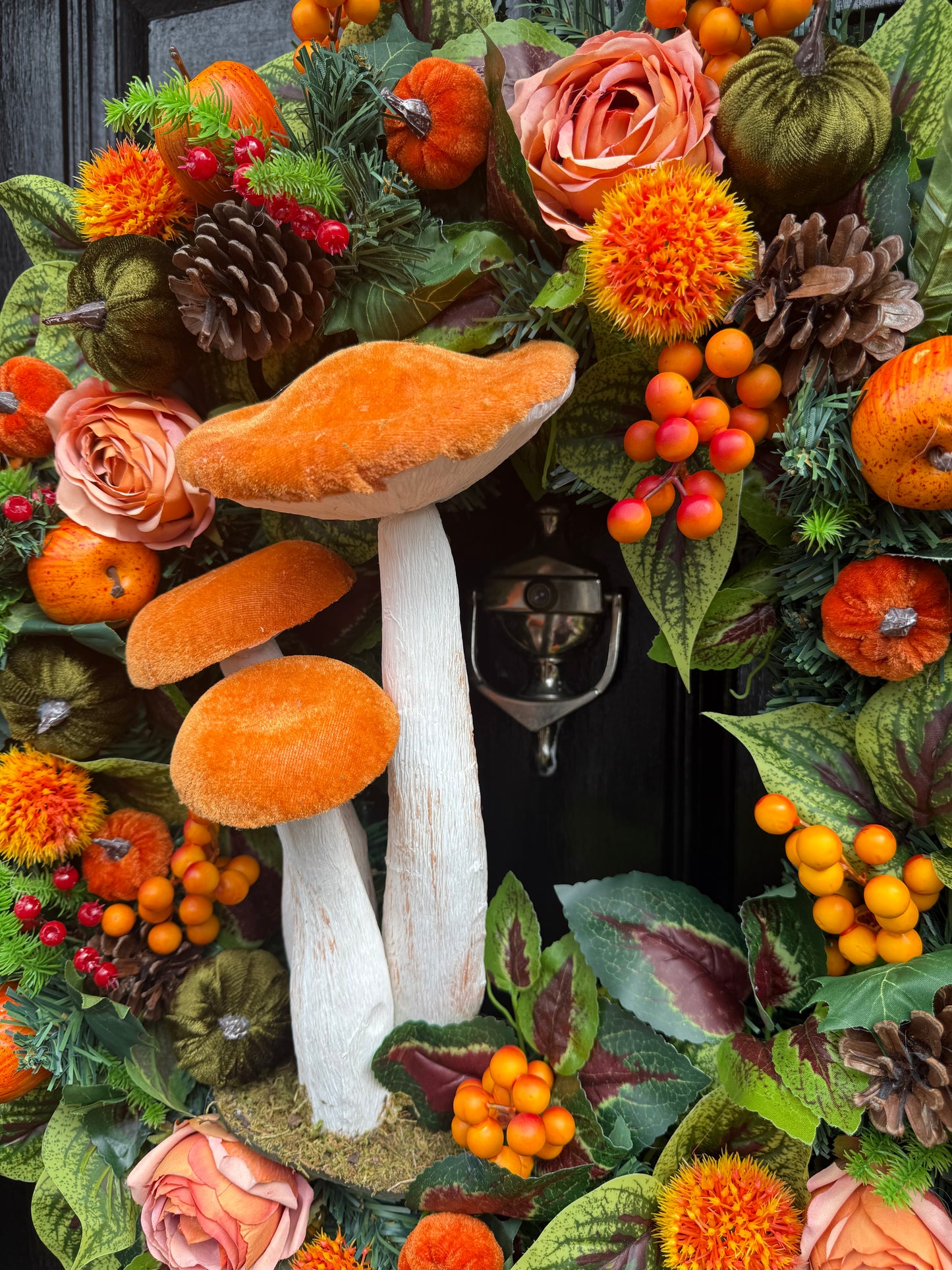 60cm DELUXE GIANT ORANGE TOADSTOOL  WOODLAND MIXED FOLIAGE AUTUMN WREATH
