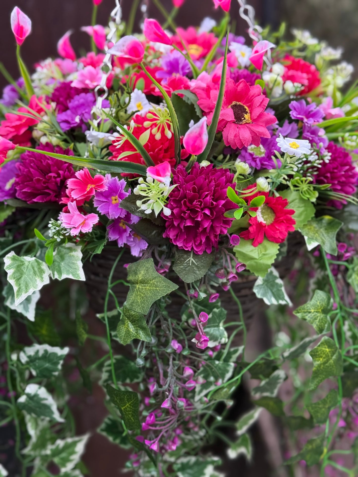 **NEW** DELUXE XL HANGING BASKET PINKS/PURPLE MIXED MIX 12 INCH CONE