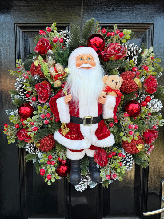 65cm SUPER DELUXE TRADITIONAL SANTA  ROSE BERRY FULL WREATH