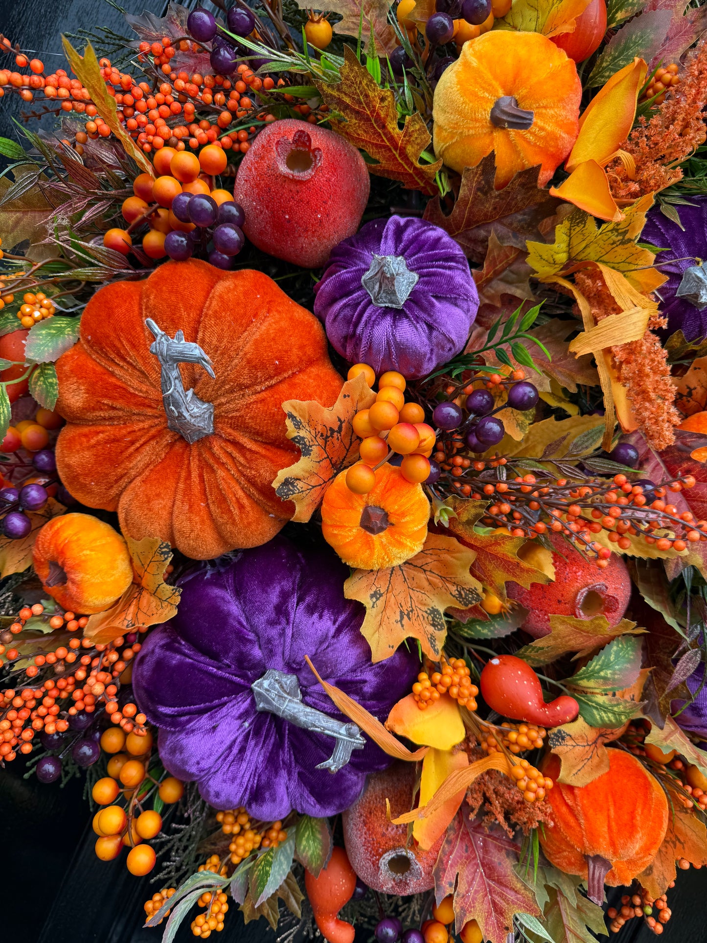 60cm DELUXE DOUBLE PUMPKIN WOODLAND MIXED FOLIAGE AUTUMN FULL WREATH