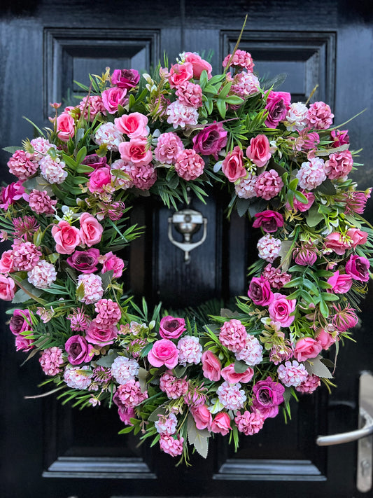 65cm VINTAGE PINKS DELUXE MIXED FOLIAGE ANY SEASON WREATH
