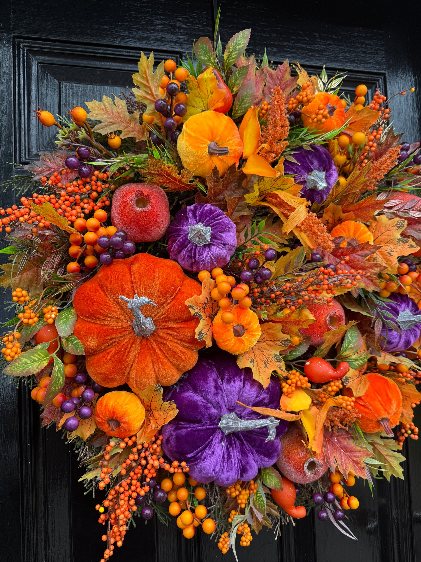 60cm DELUXE DOUBLE PUMPKIN WOODLAND MIXED FOLIAGE AUTUMN FULL WREATH