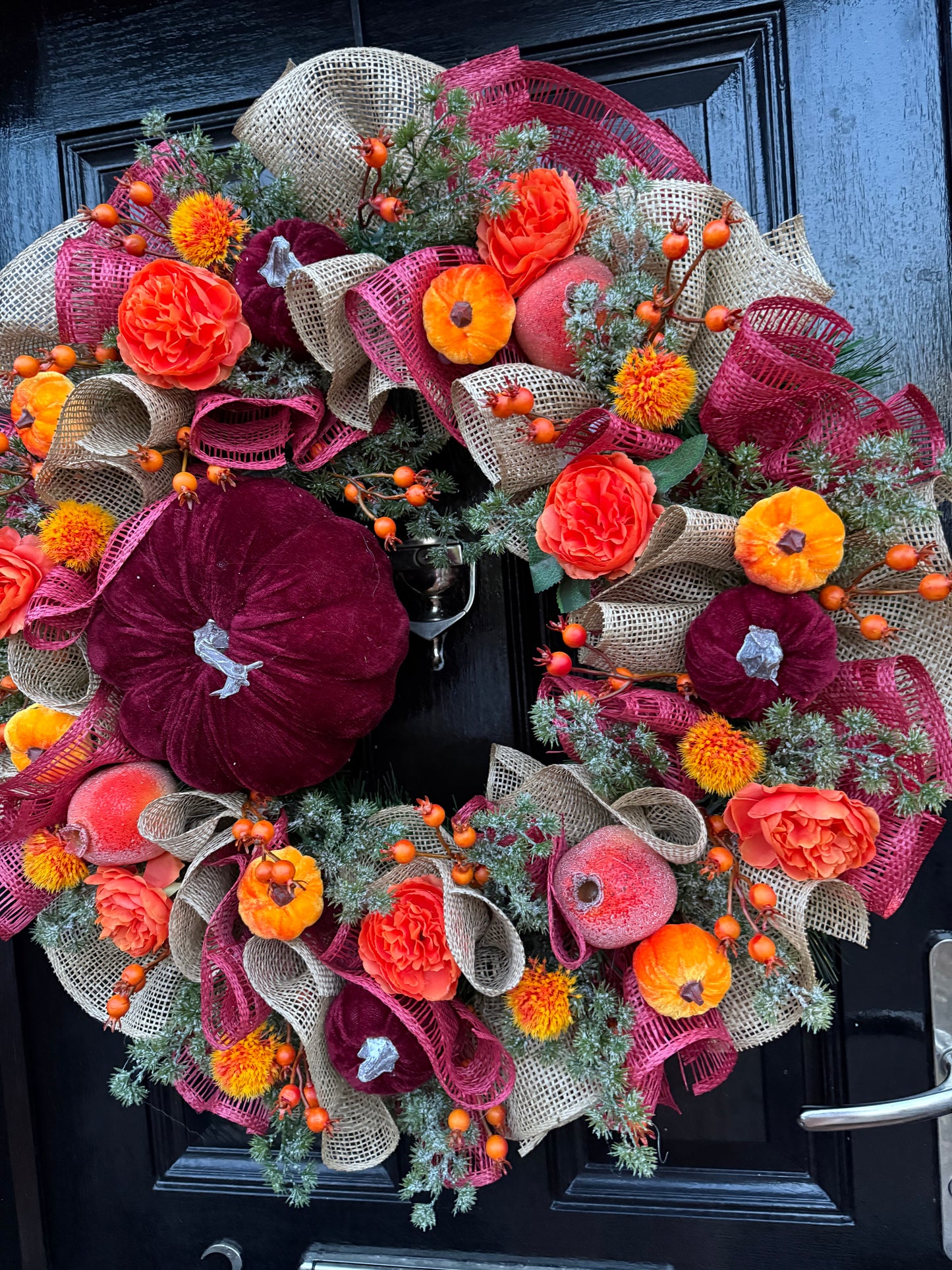 65cm DELUXE  BURGUNDY PUMPKIN WOODLAND BERRY MIXED FOLIAGE AUTUMN WREATH