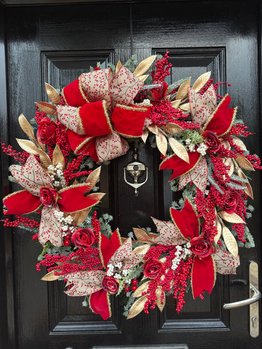 65cm DELUXE TRADITIONAL RIBBONS BERRIES & ROSES WREATH