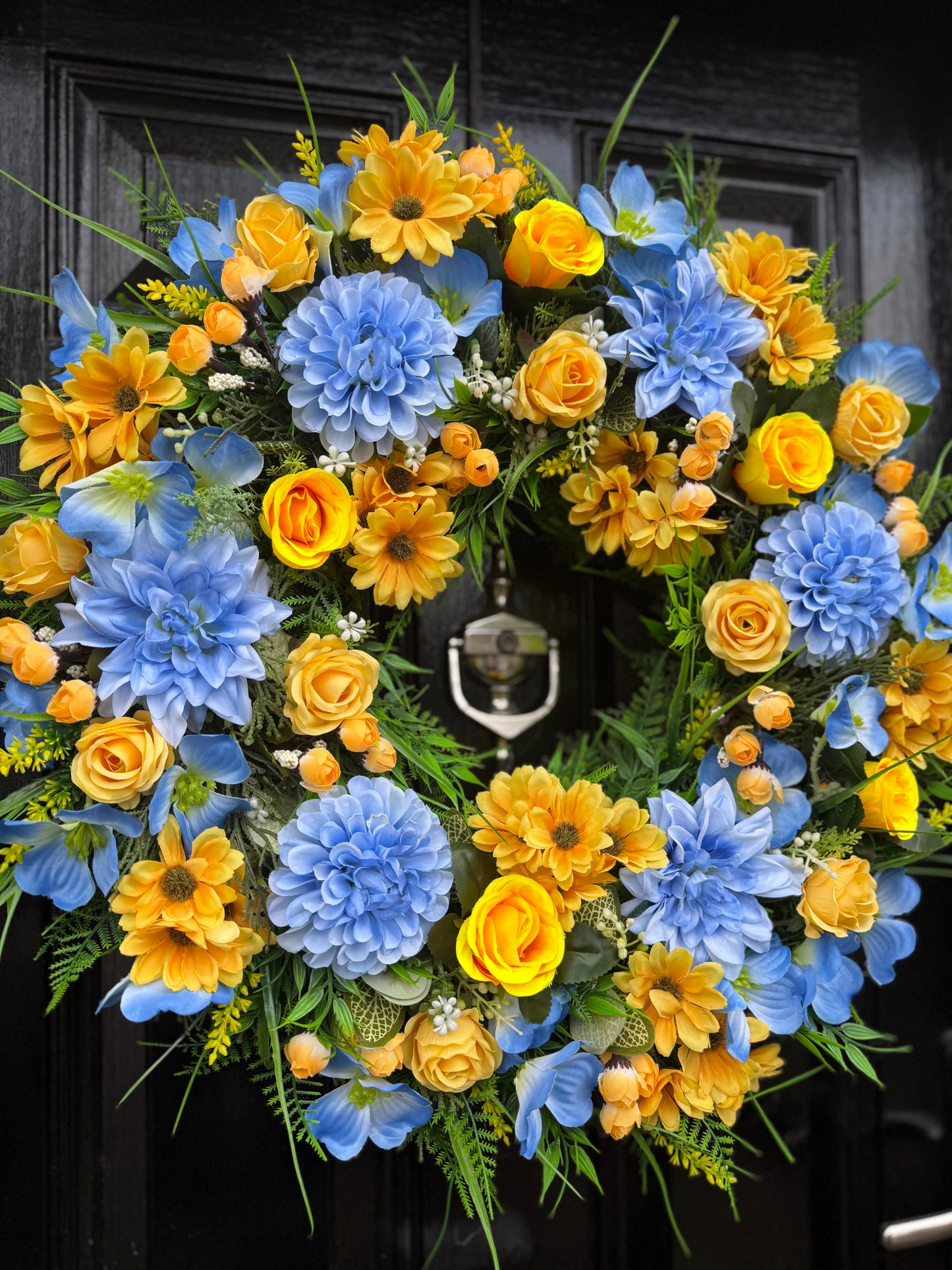 60cm DELUXE THICK FOLIAGE LEMON / BLUE MIXED  WREATH
