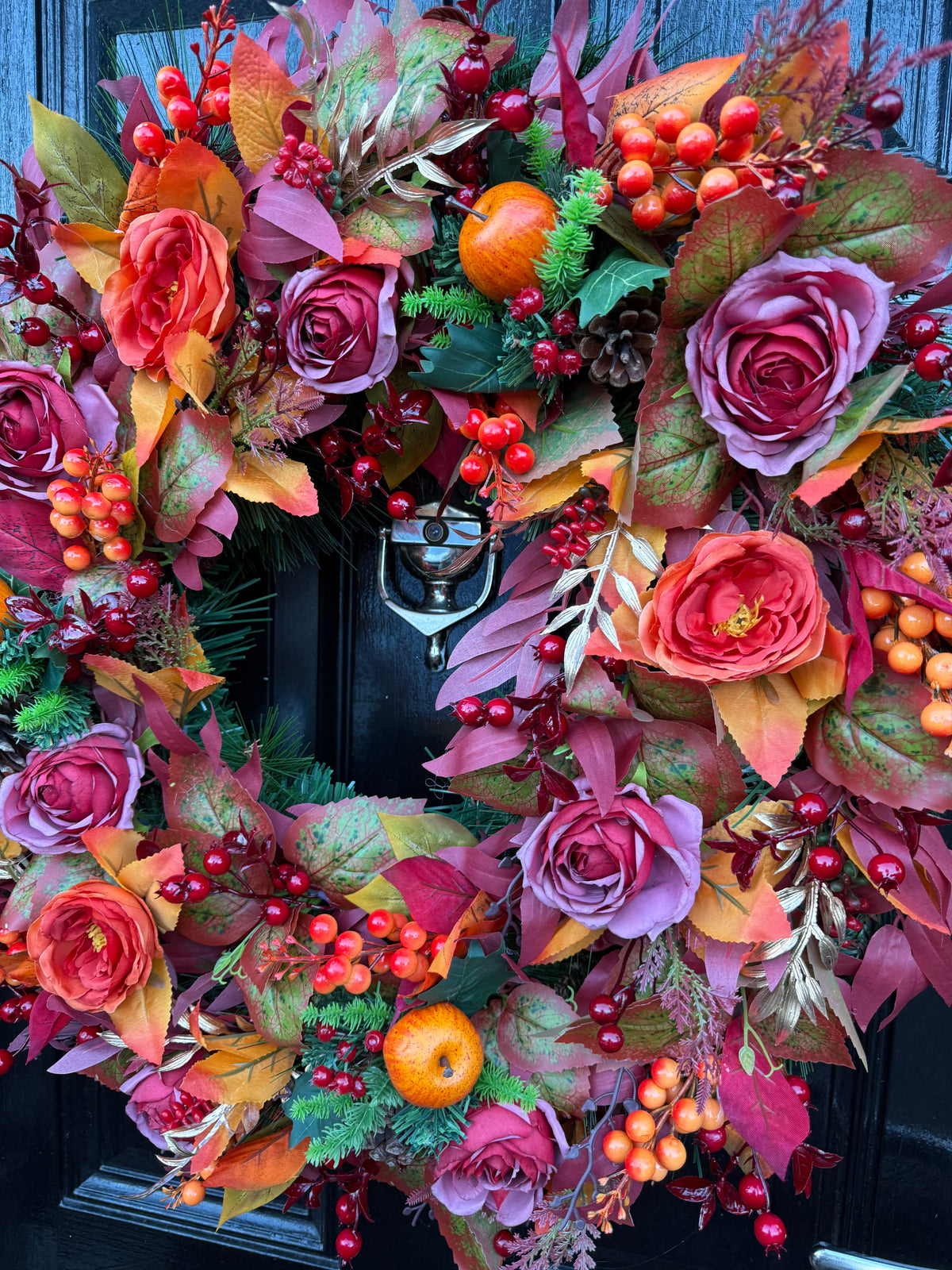 65cm DELUXE ORANGE BURGUNDY GOLD WOODLAND MIXED FOLIAGE AUTUMN WREATH