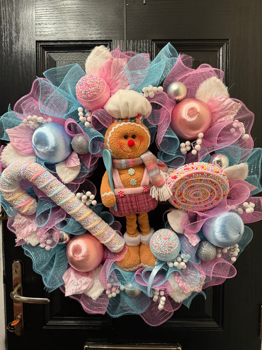 65cm SUPER DELUXE PASTEL GINGERBREAD WREATH - IMMEDIATE DESPATCH