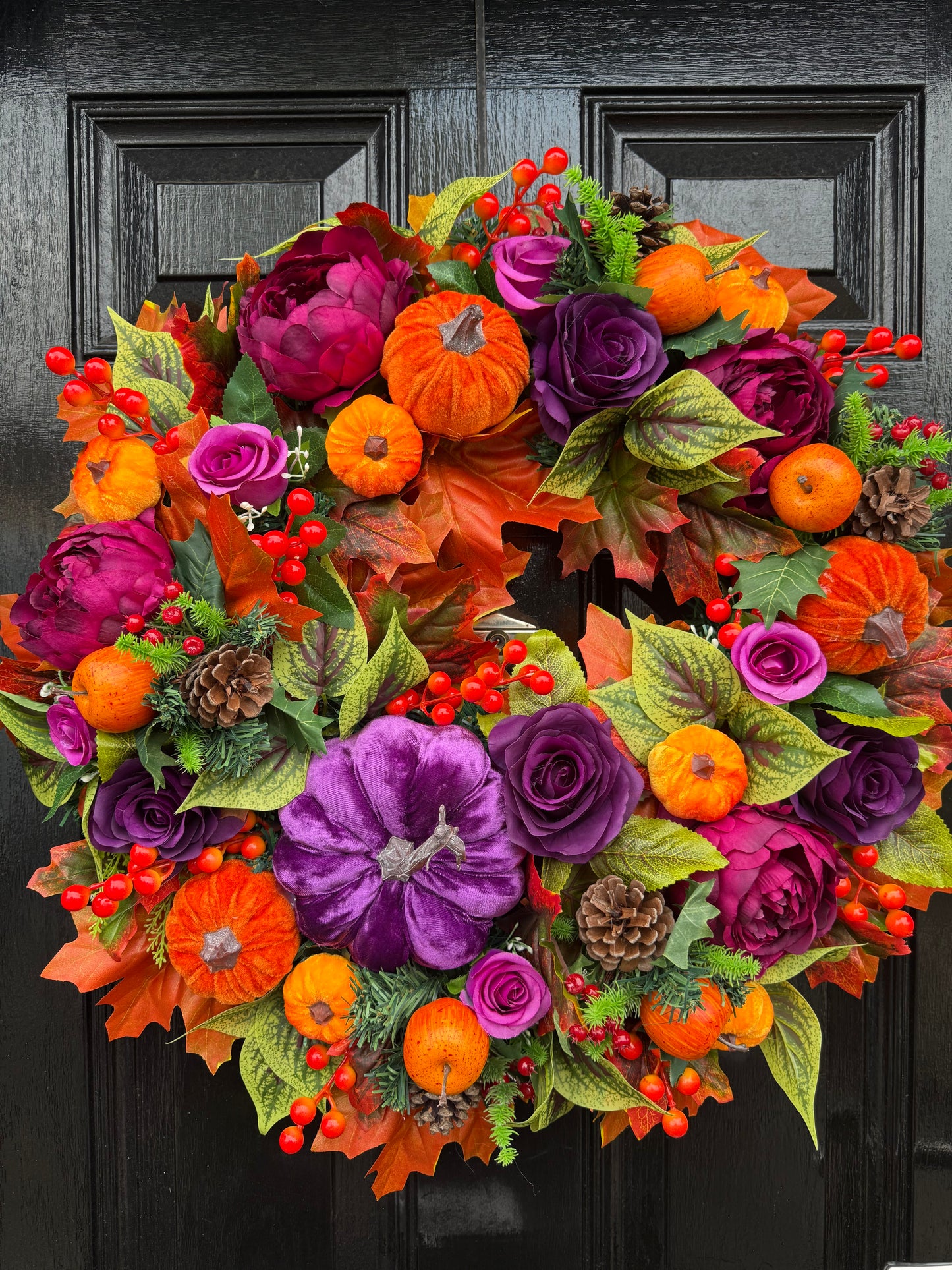 60cm PUMPKIN MIXED FOLIAGE WREATH PURPLE/PINK/ORANGE