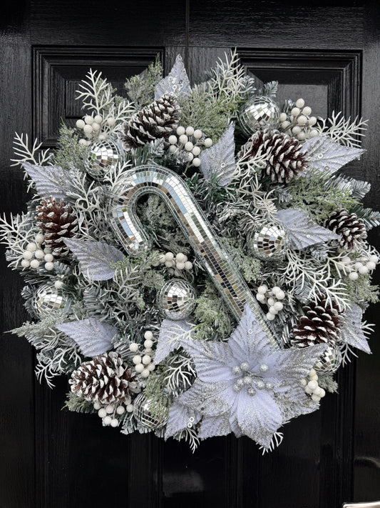 65cm SUPER DELUXE MIRROR BALL CANDY CANE GLITTER FOLIAGE FULL WREATH