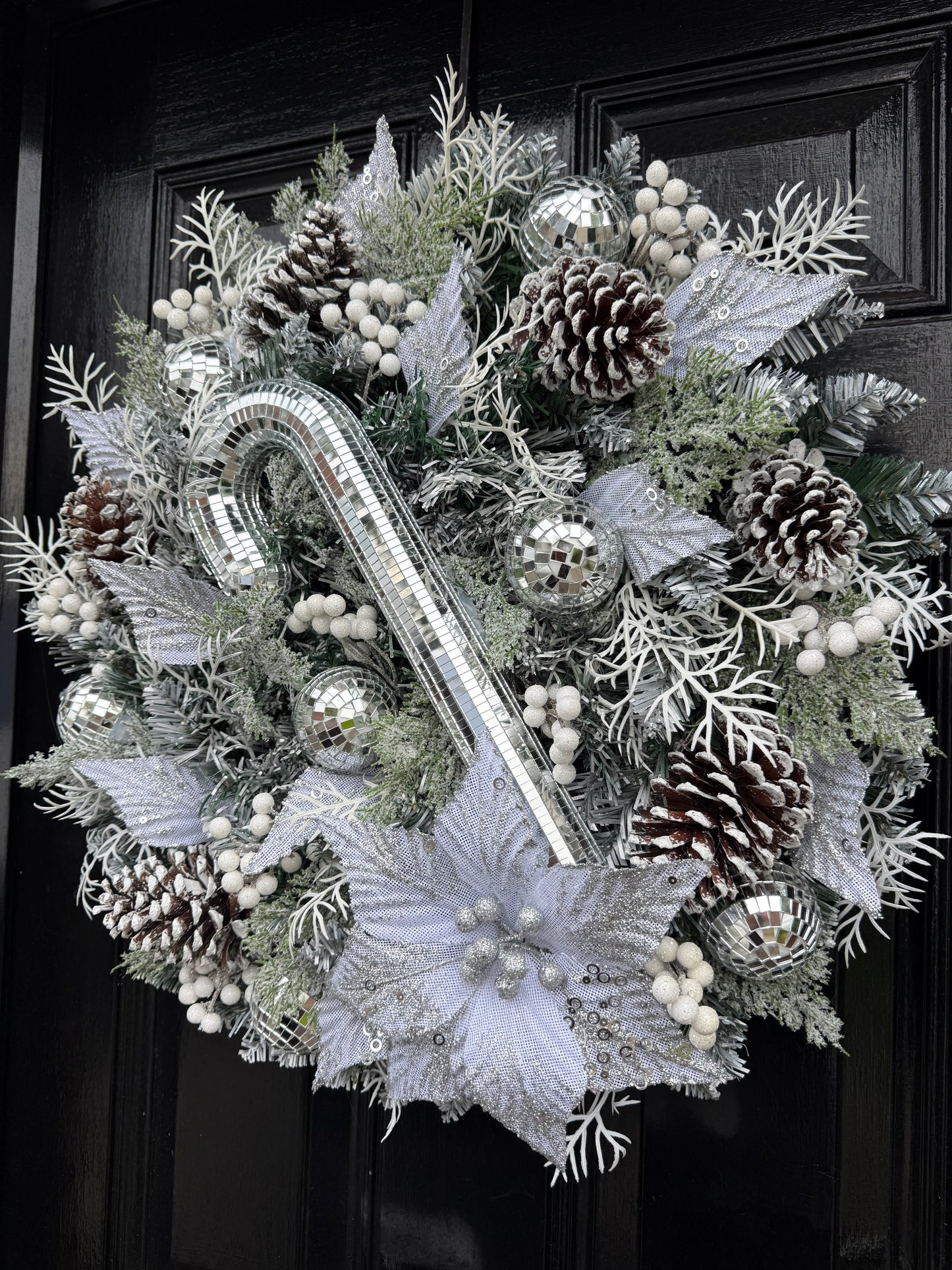 65cm SUPER DELUXE MIRROR BALL CANDY CANE GLITTER FOLIAGE FULL WREATH