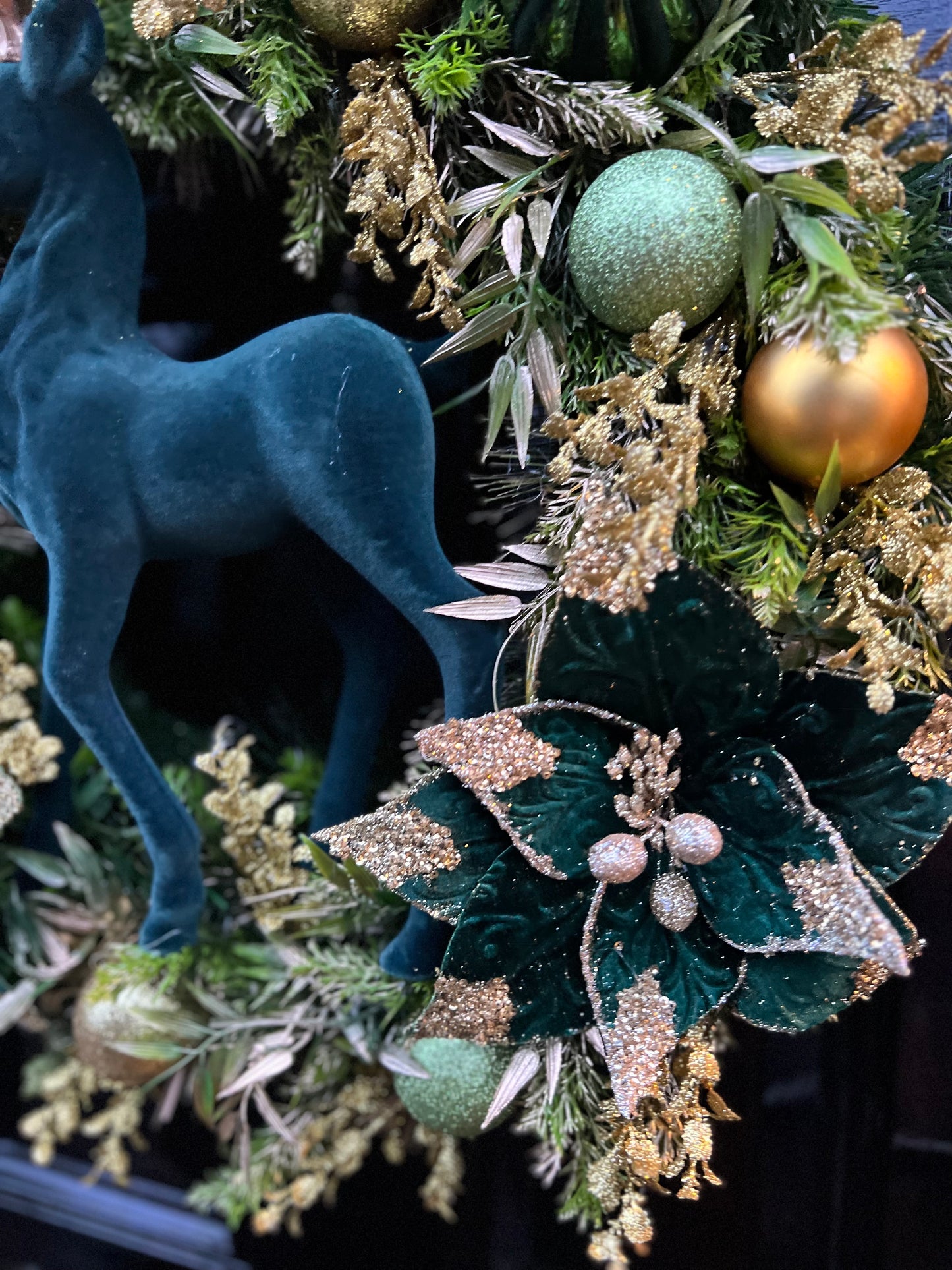 65cm DELUXE WREATH GREEN/GOLD STAG WOODLAND - IMMEDIATE DESPATCH