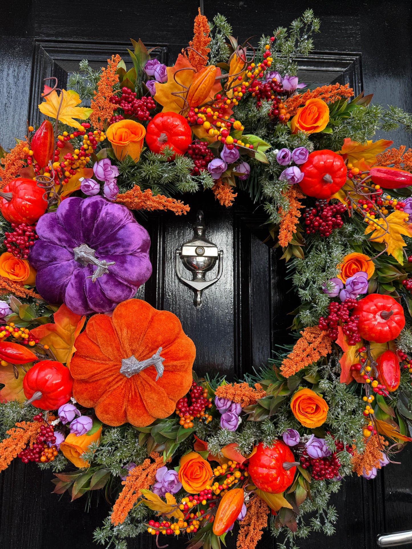 65cm DELUXE XL DOUBLE PUMPKIN ORANGE PURPLE WOODLAND MIXED  AUTUMN WREATH