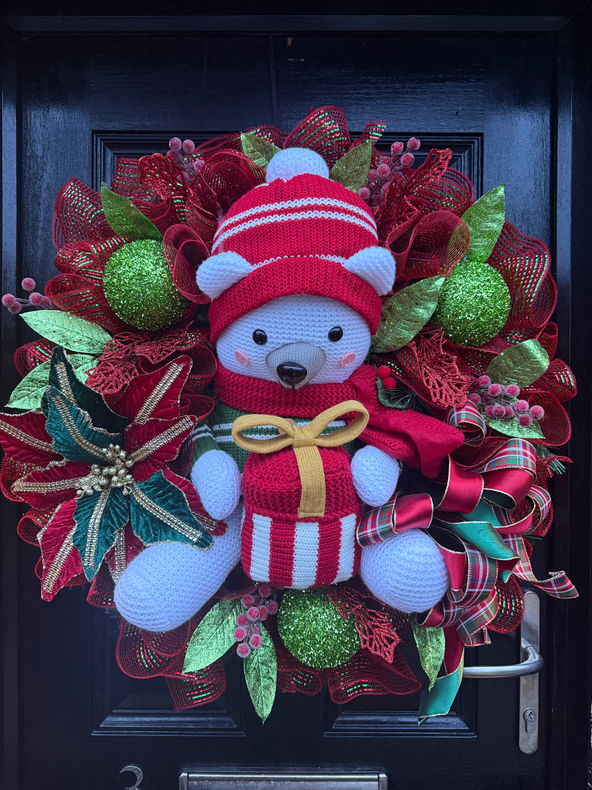 70cm GIANT DELUXE CHRISTMAS POLAR BEAR GREEN RED GOLD MIXED WREATH - IMMEDIATE DISPATCH