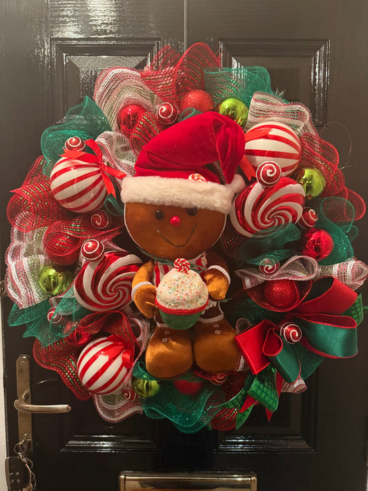 65cm DELUXE GINGEBREAD CANDYLAND MESH MIXED WREATH - IMMEDIATE DESPATCH