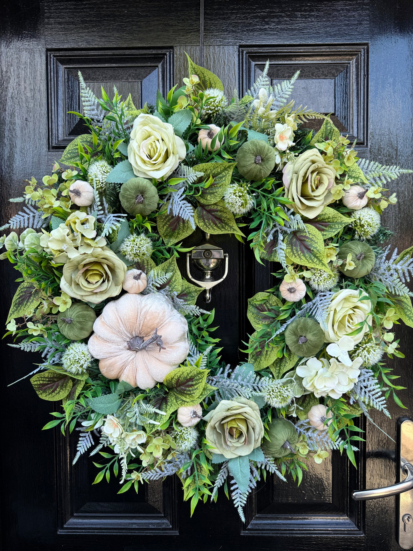 60cm DELUXE SAGE GREEN & IVORY PUMPKIN WOODLAND MIXED FOLIAGE AUTUMN WREATH