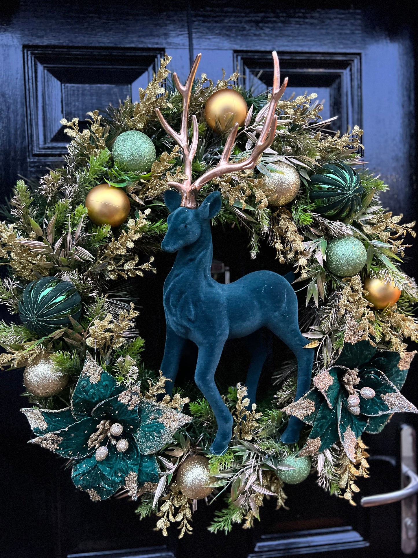 65cm DELUXE WREATH GREEN/GOLD STAG WOODLAND - IMMEDIATE DESPATCH