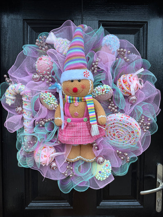 65cm DELUXE PASTEL GINGERBREAD GIRL WREATH - IMMEDIATE DISPATCH