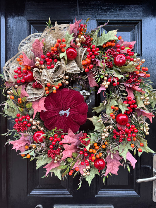 65cm DELUXE PUMPKIN WOODLAND BERRY MIXED FOLIAGE AUTUMN WREATH