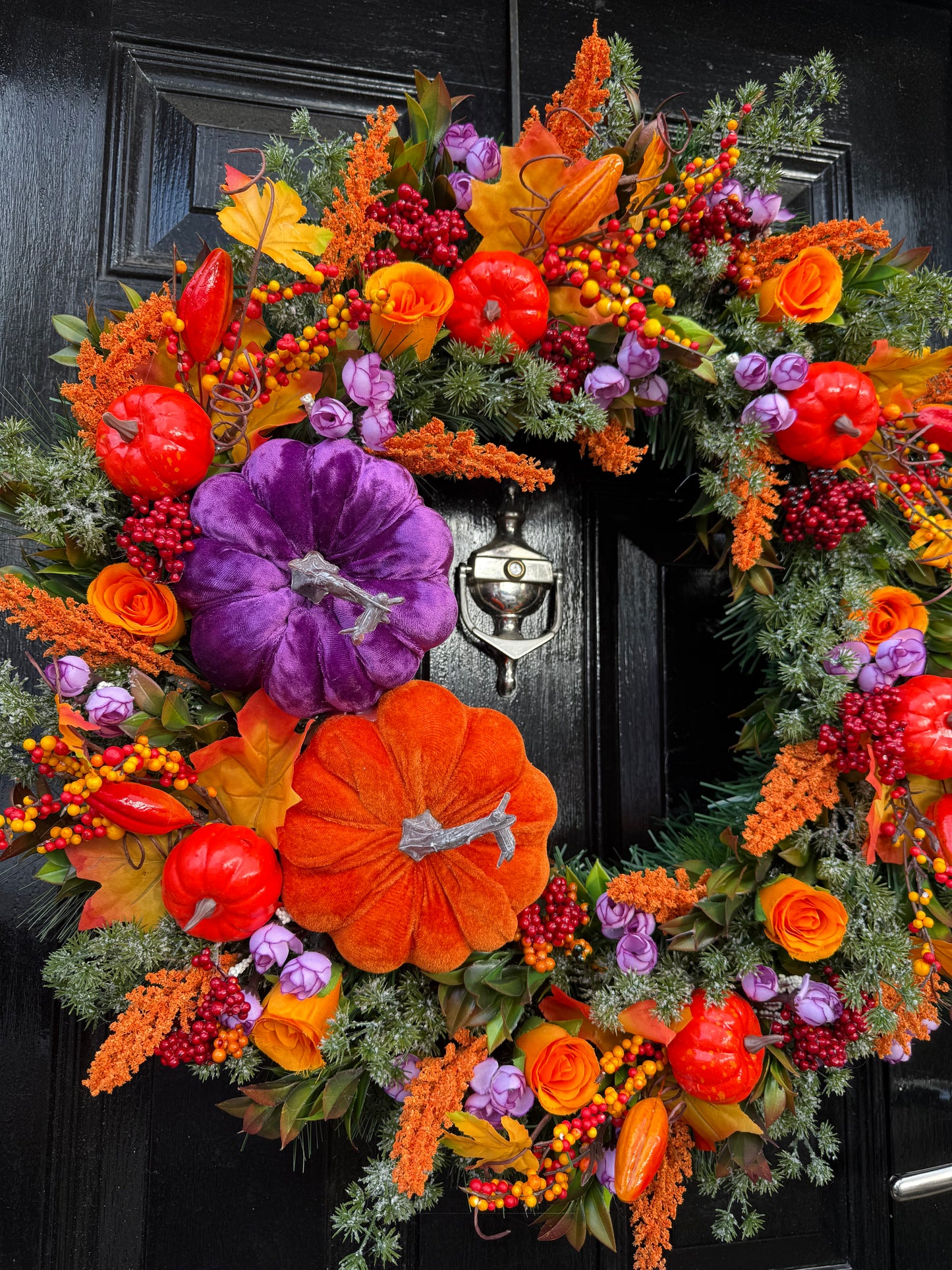 65cm DELUXE XL DOUBLE PUMPKIN ORANGE PURPLE WOODLAND MIXED  AUTUMN WREATH