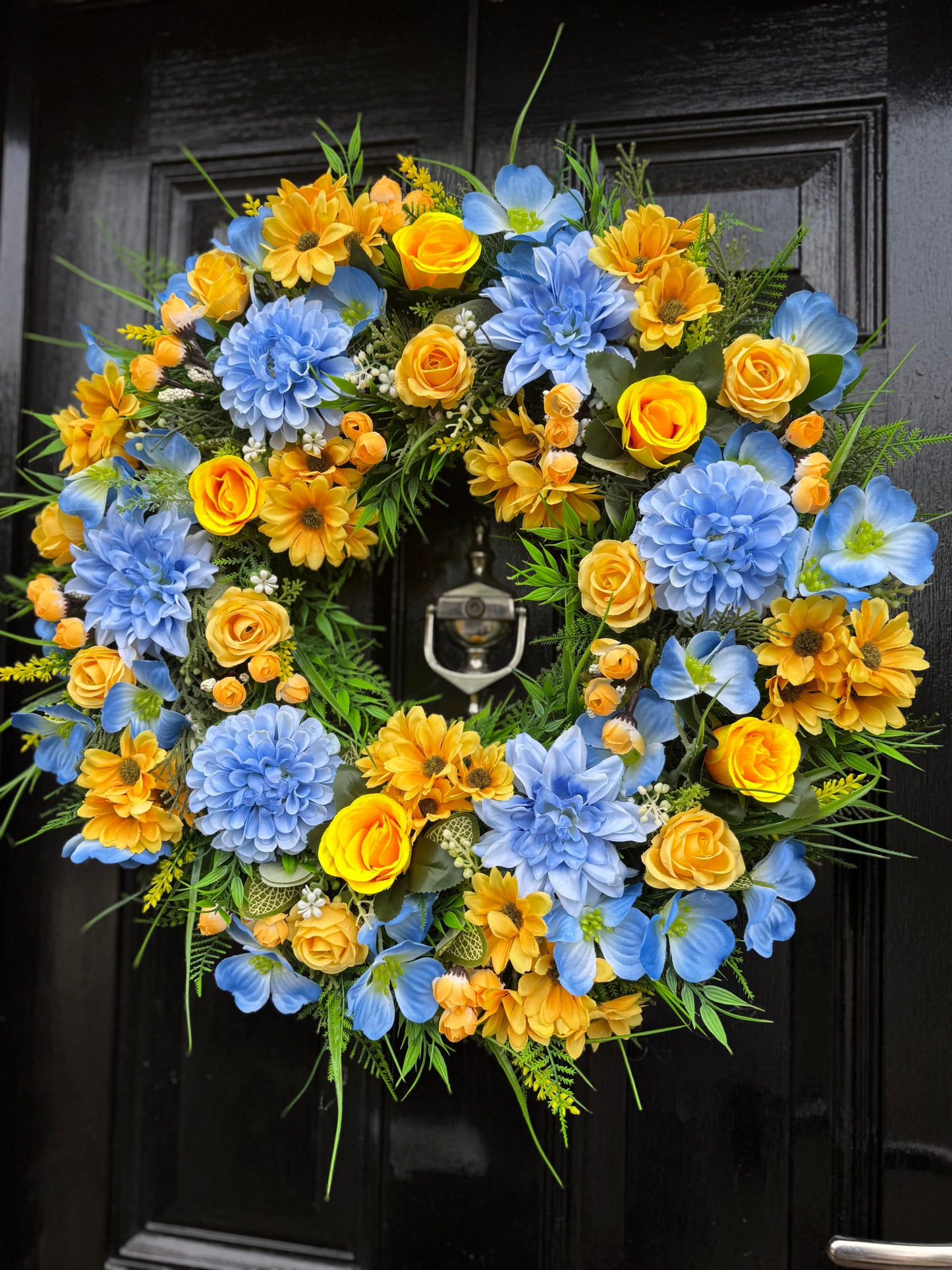 60cm DELUXE THICK FOLIAGE LEMON / BLUE MIXED  WREATH