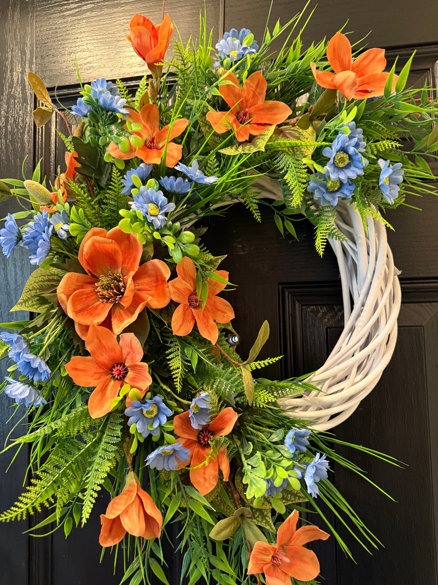 NEUTRAL FOLIAGE TEAL / ORANGE MAGNOLIA ALL SEASON WICKER WREATH