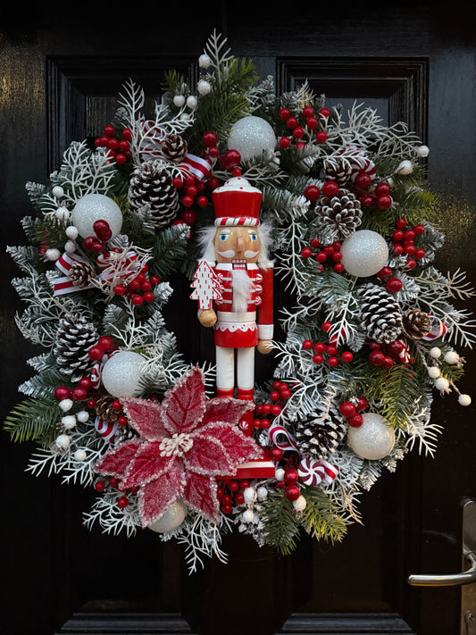 60cm DELUXE CANDY NUTCRACKER FOLIAGE BERRY WREATH