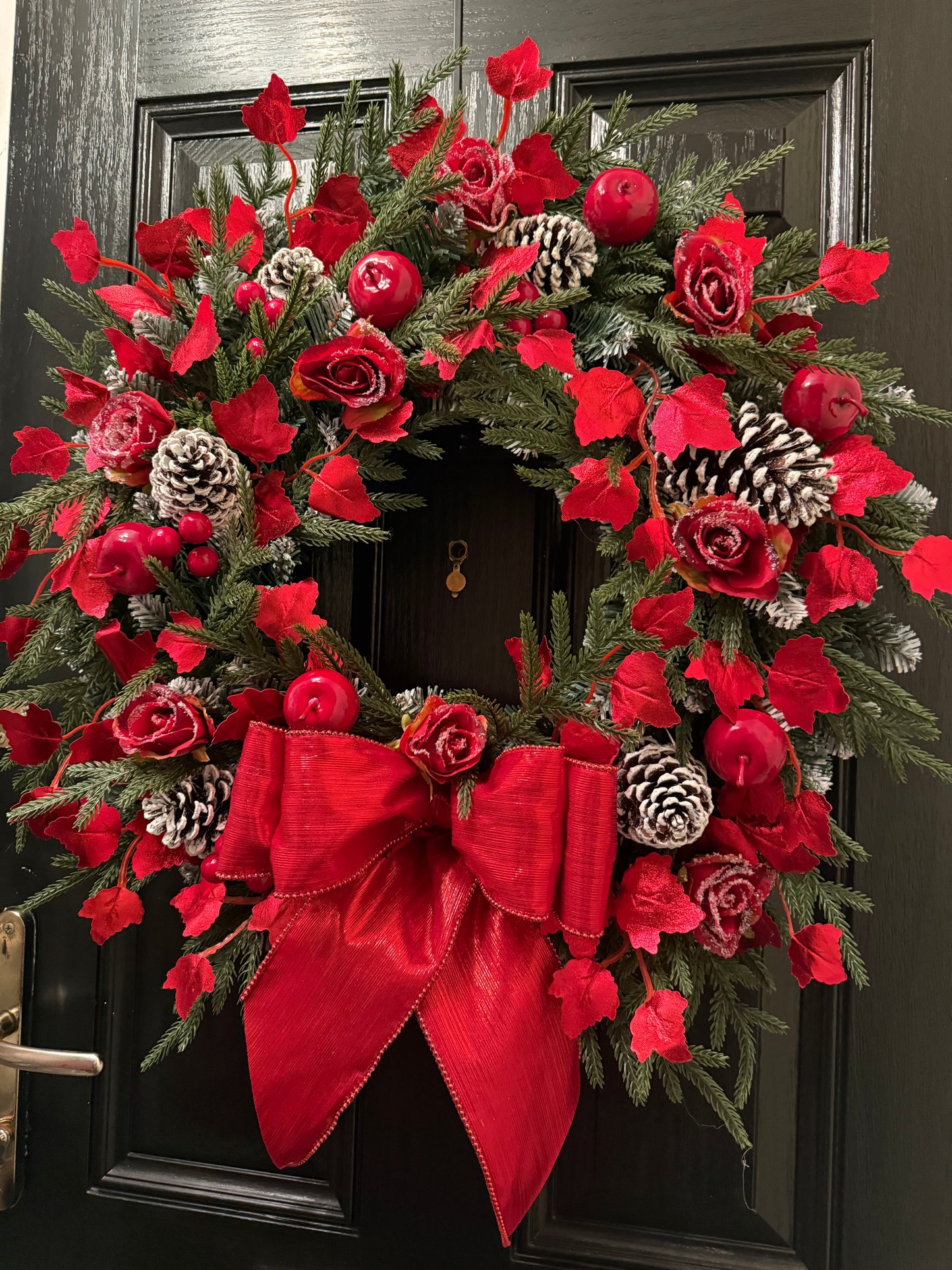 65cm DELUXE NORFOLK PINE VERY BERRY GIANT SHIMMER BOW WREATH - IMMEDIATE DESPATCH