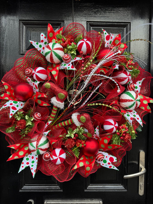 65cm ELF LEGS NOVELTY DELUXE  WREATH - IMMEDIATE DISPATCH