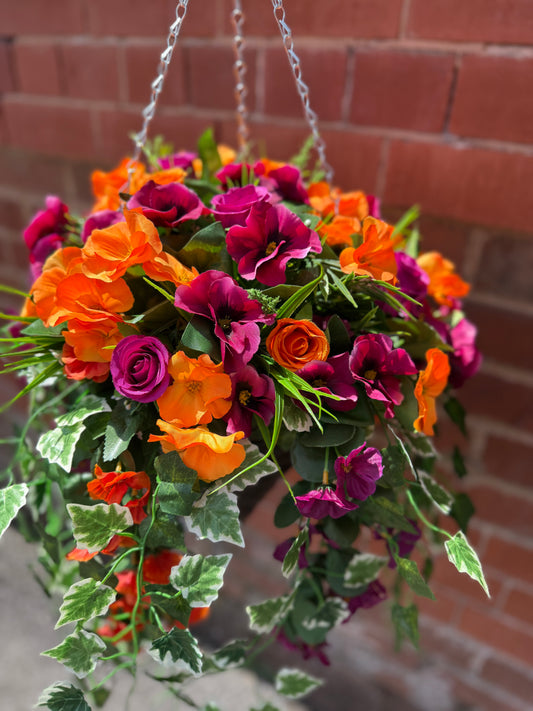 HANGING BASKET DELUXE XL  DEEP PINK/ORANGE MIXED MIX 12 INCH CONE