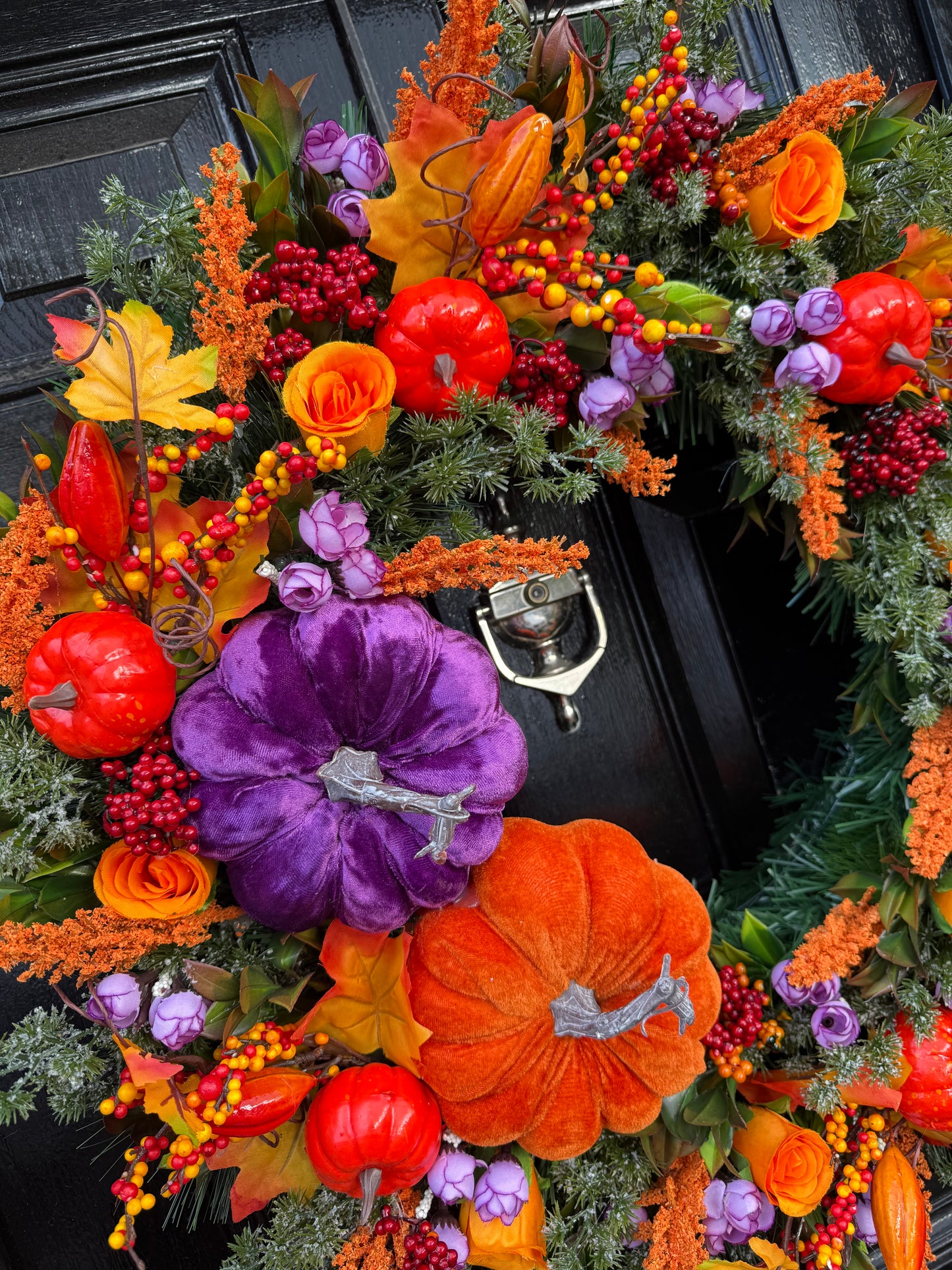 65cm DELUXE XL DOUBLE PUMPKIN ORANGE PURPLE WOODLAND MIXED  AUTUMN WREATH