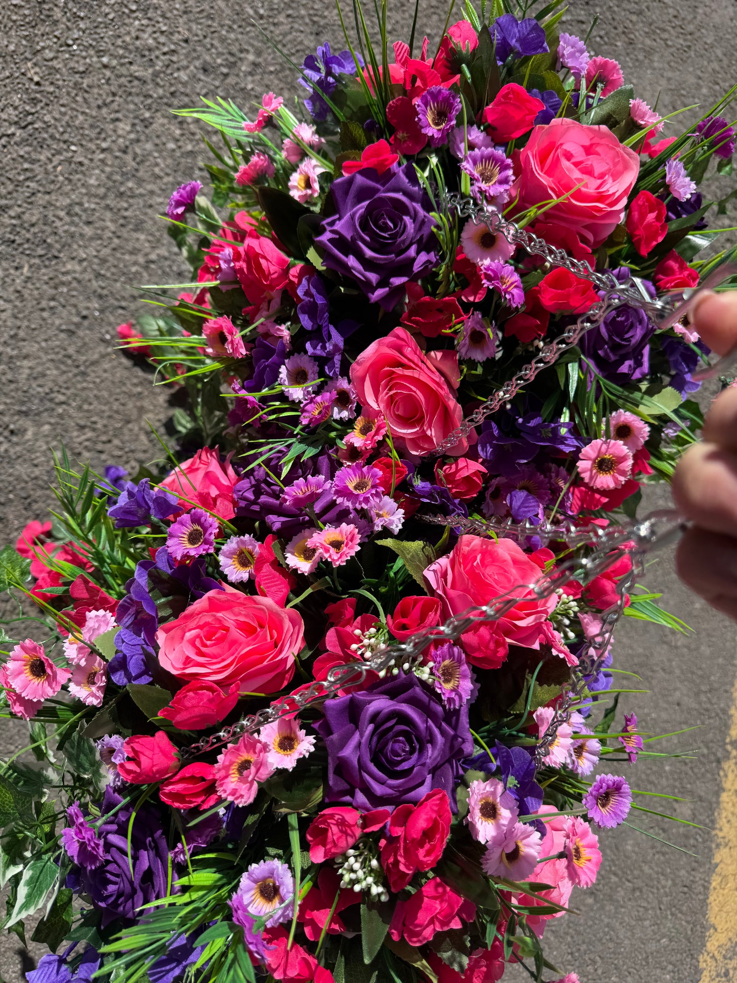 DELUXE XL HANGING BASKET PINK/PURPLE 12 INCH CONE