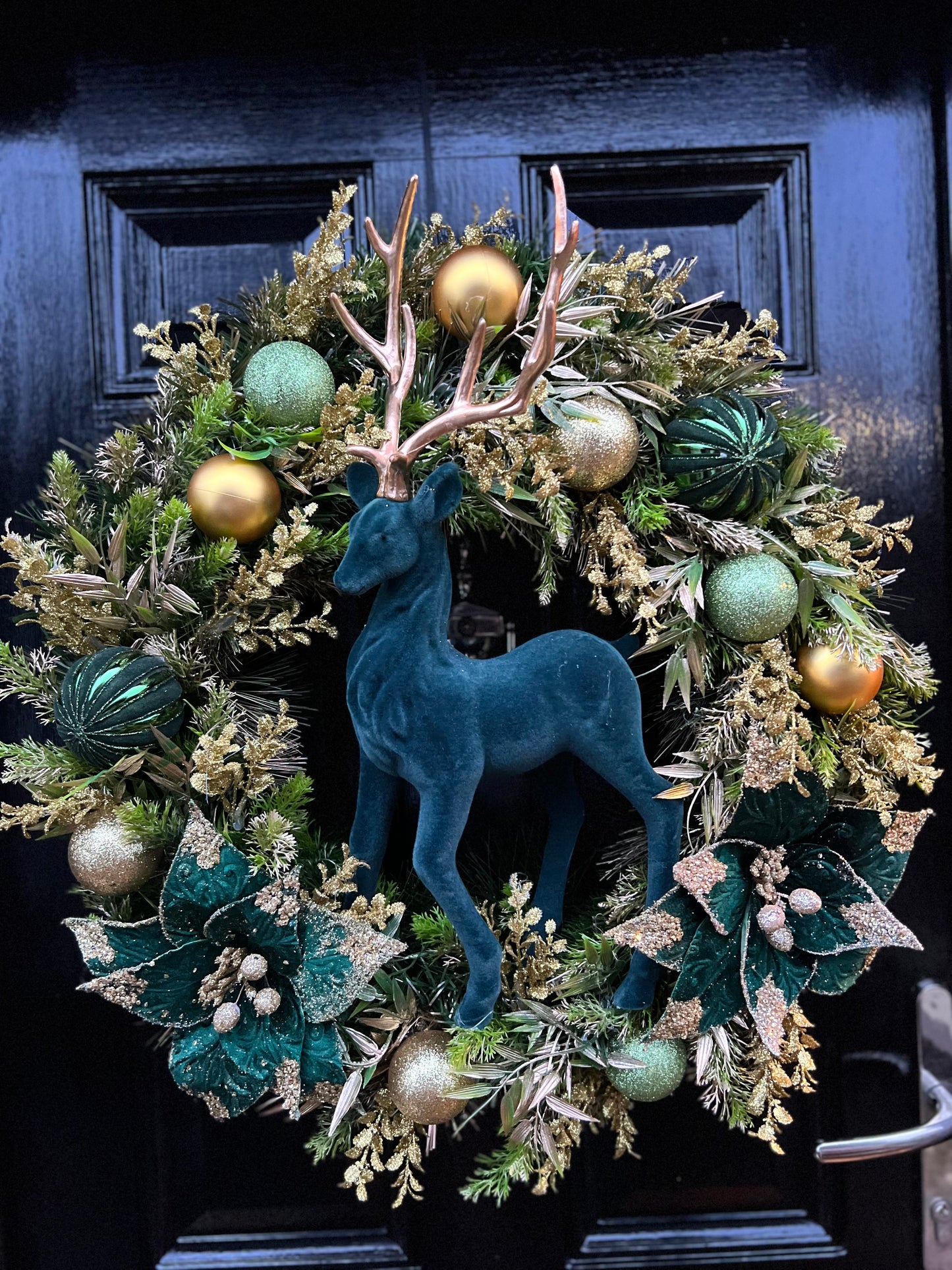 65cm DELUXE WREATH GREEN/GOLD STAG WOODLAND - IMMEDIATE DESPATCH