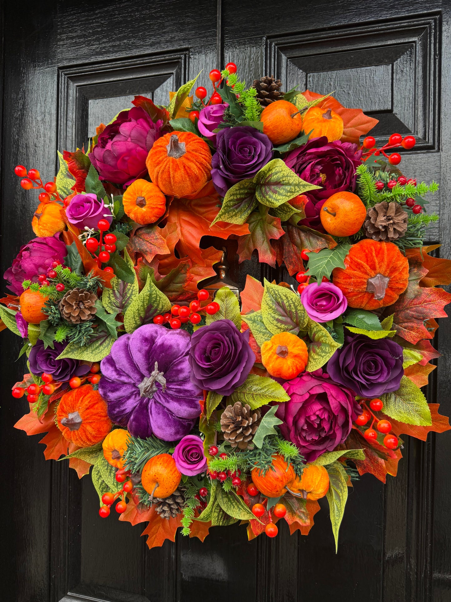 60cm PUMPKIN MIXED FOLIAGE WREATH PURPLE/PINK/ORANGE