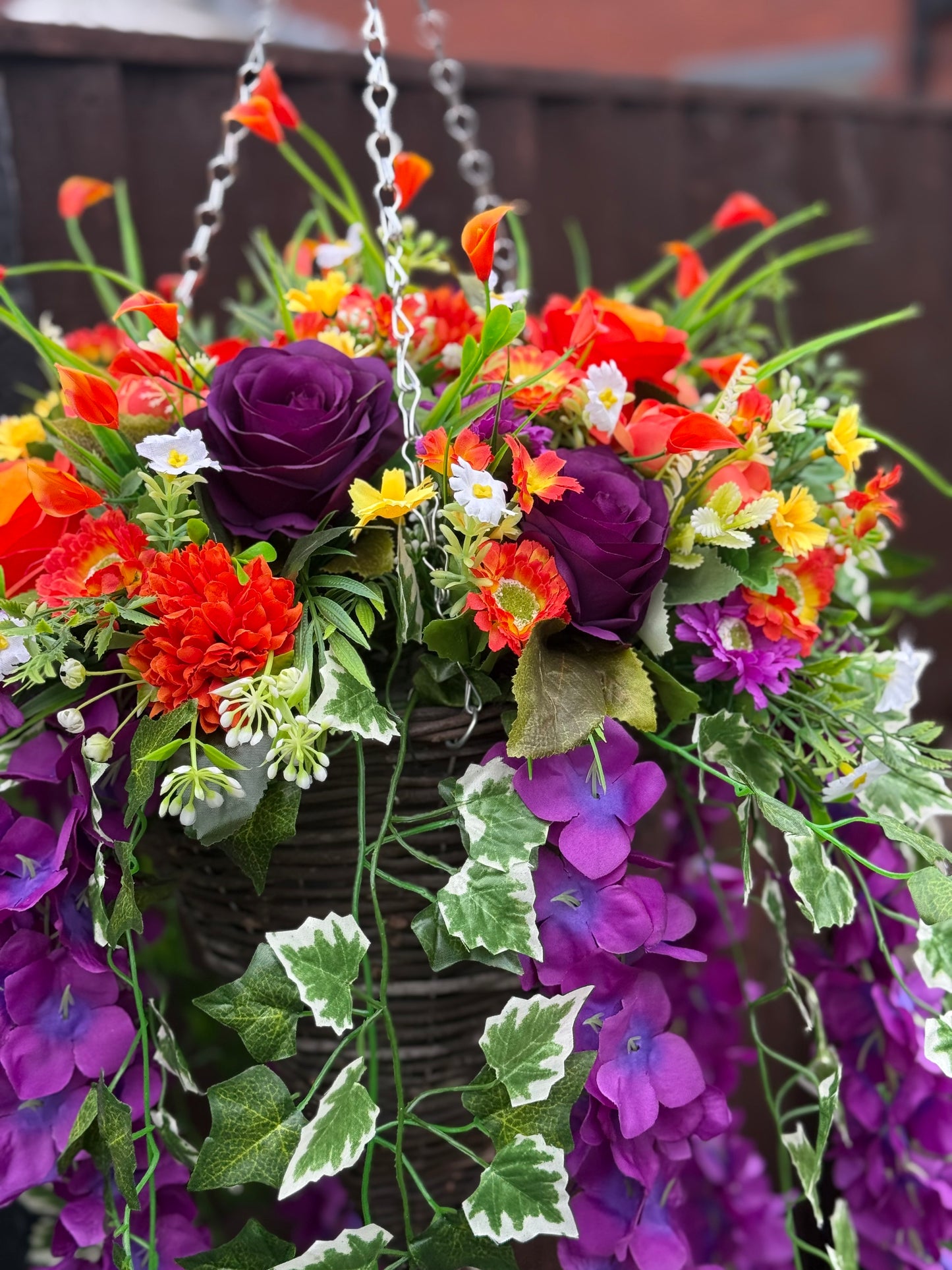 **NEW** DELUXE XL HANGING BASKET PURPLE/ORANGE MIX 12 INCH CONE