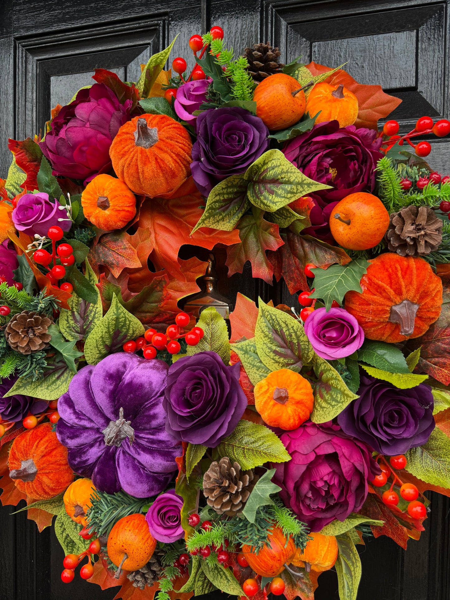 60cm PUMPKIN MIXED FOLIAGE WREATH PURPLE/PINK/ORANGE