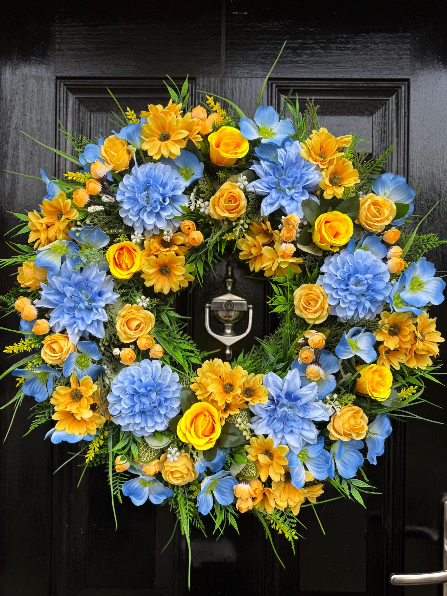 60cm DELUXE THICK FOLIAGE LEMON / BLUE MIXED  WREATH
